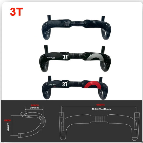 3T Full Carbon Road Bike Handlebar 31.8mm Matt/Gloss Black 380/400/420/440mm - Picture 1 of 35