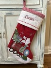 Pottery Barn Kids Quilted Train Christmas Stocking Mono “Cooper” NWOT READ