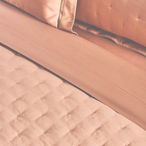 NUEVA Sábana Plana Yves Delorme Drap Queen Triomphe Peche Orgánica 100% Algodón 94x116 - Imagen 5 de 12