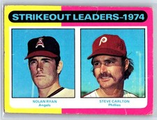 1975 Topps Nolan Ryan & Steve Carlton Strikeout Leaders #312 Low Grade HOF