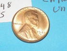 1948 S      LINCOLN WHEAT CENT   CHOICE  RED UNCIRCULATED  #2