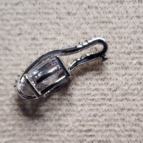 RHODIUM PLATED SILVER PENDANT LARGE CRYSTAL STONE SPARKLING CHARM - Picture 6 of 10