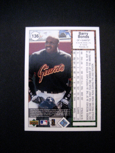 2002 Upper Deck Barry Bonds (Reverse Negative) Error card #136 - Picture 2 of 2