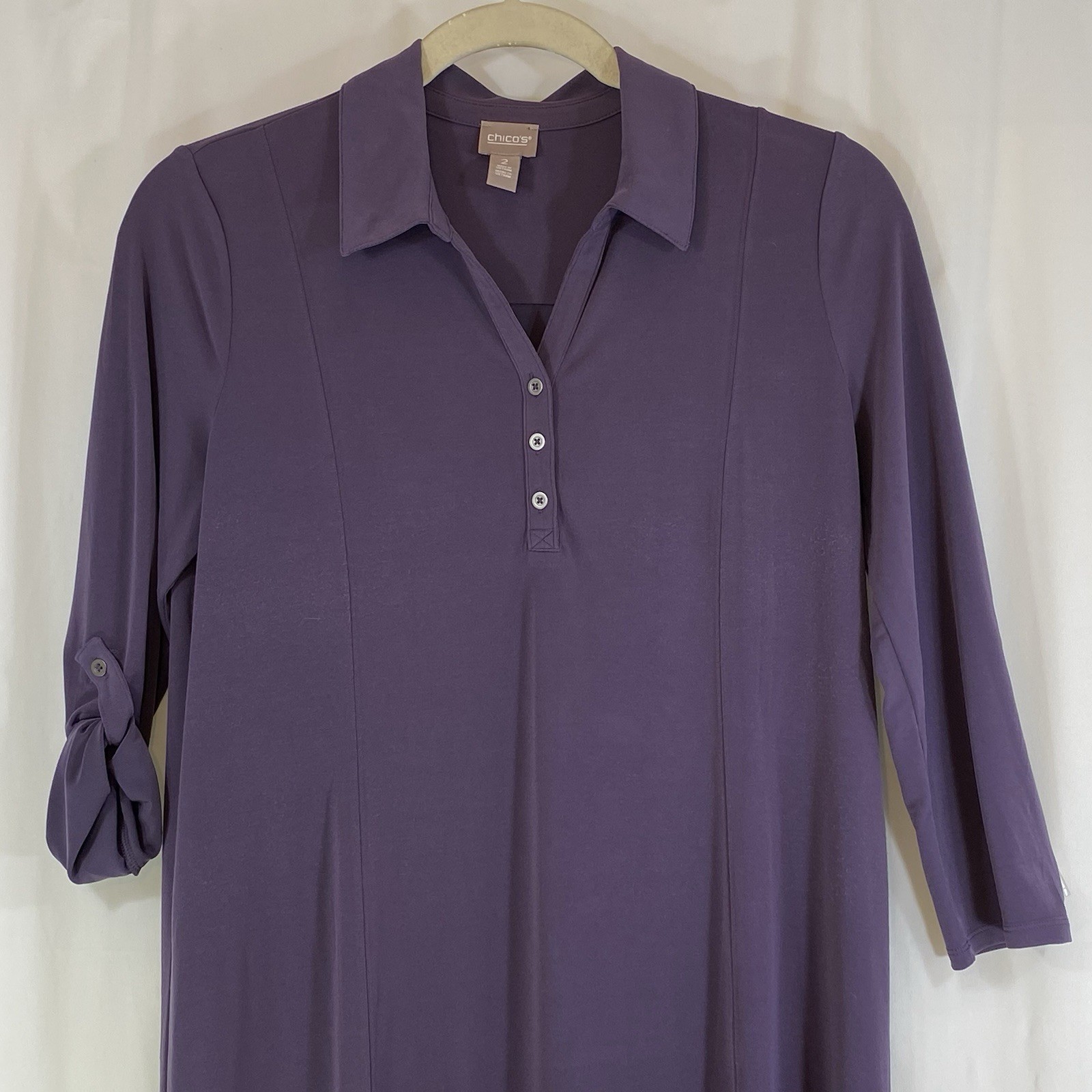 Chicos Size 2 Collar 3 Button Pullover Purple Shi… - image 4