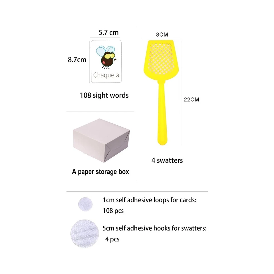 Juego de palabras a la vista en español | 108 palabras de mosca con 4 swatters de mosca | Divertida educación... Foto 4 de 4