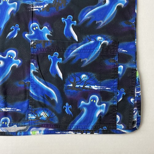 S.C.R.U.B.S. Scrub Top Size Medium Halloween Ghosts Nighttime Moon Ship Print - Picture 3 of 8