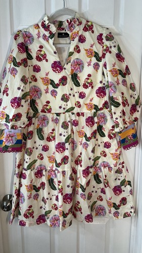 Emily Lovelock Julia Cotton Mini Dress in Floral And Multi Long Puff Sleeve M - Picture 2 of 9