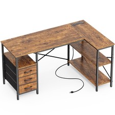 Huuger L Shaped Office Desk with Power Outlets, 47 Inch Computer Desk with 3 ...