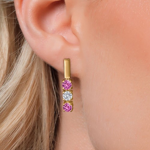 1.60 Ct Pink Created Sapphire G/H Lab Grown Diamond 18K Yellow Gold Plated - Picture 3 of 6