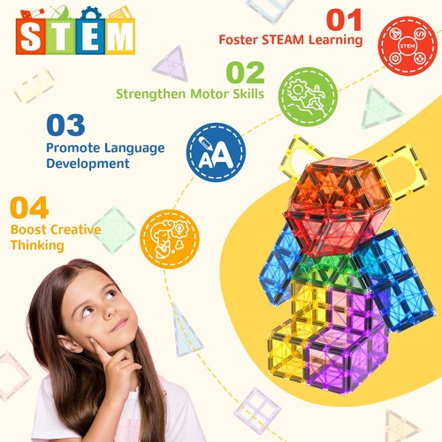 60 PCS Magnetic Building Tiles STEM Magnetic Blocks Sensory Toys Kids Games M... - Picture 2 of 5
