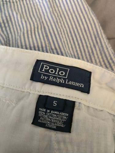 Boys POLO Ralph Lauren Size 5 Seersucker Shorts Blue White Stripe Adj waist - Picture 4 of 8