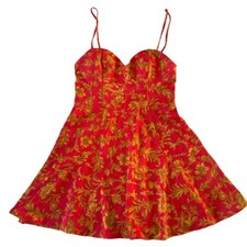 Urban Outfitters Botanical Red & Gold Floral Mini Dress Size Medium NWT