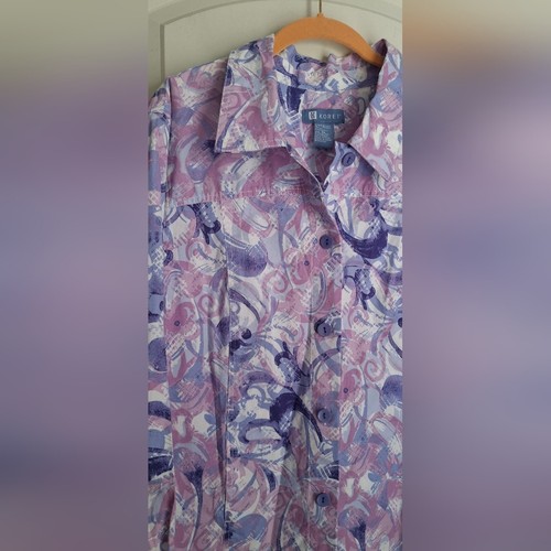 Koret Womens Jacket Top Sz XL Purple Lavender Abstract Watercolor Pockets marble - Picture 6 of 8