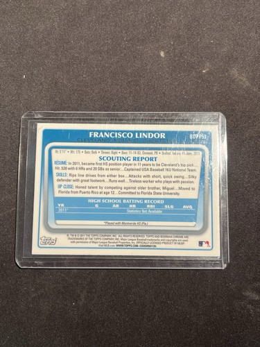2011 Bowman Draft Prospects Francisco Lindor #BDPP53 rifrattore cromato (RC, 1°) - Foto 2 di 2