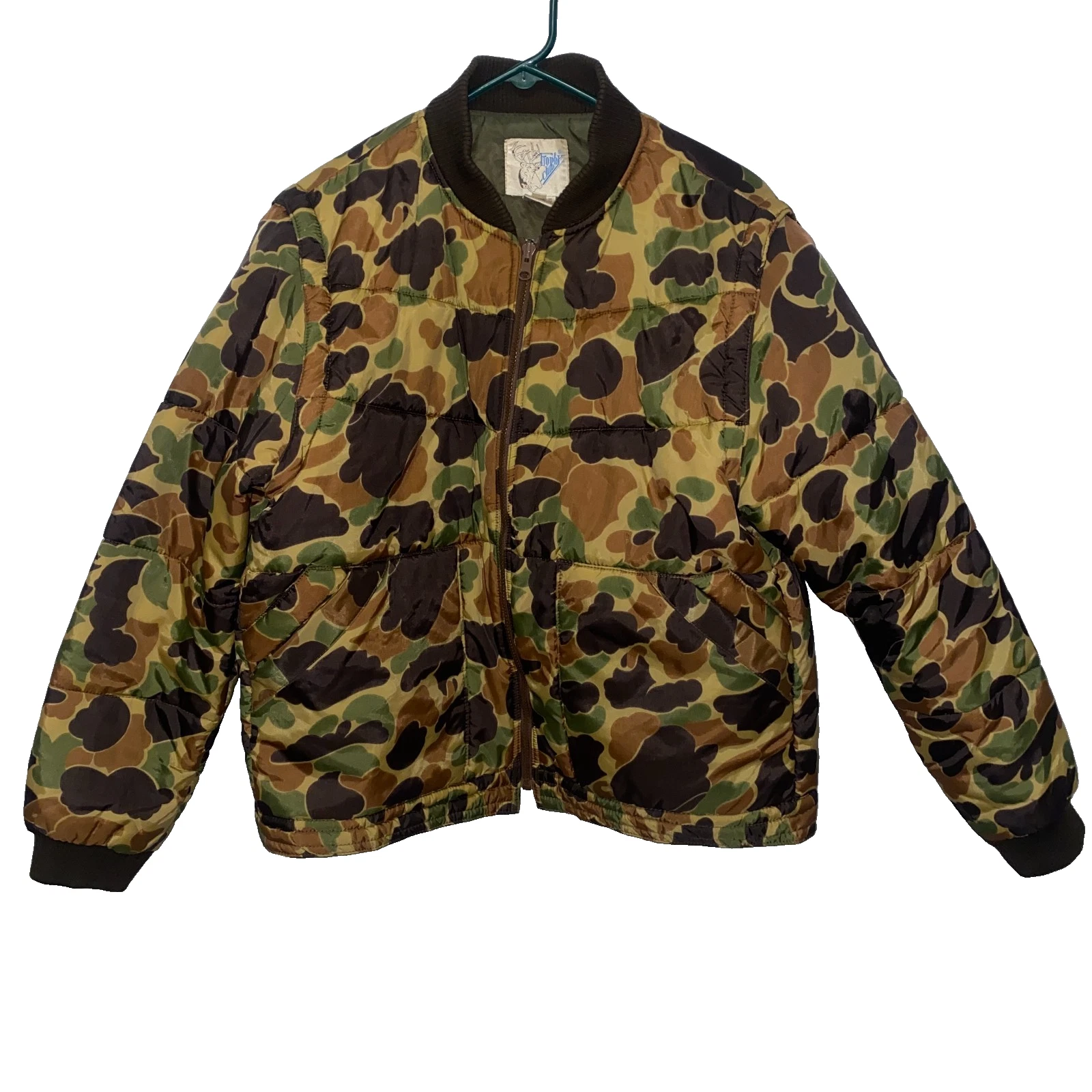 Vintage Camo Jacket Mens Large Green Puffer Coat Vest Removable Sleeves