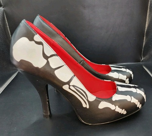 Funtasma Xray Skeleton High Heel Shoes Pumps Black White Costume Goth Size 10 - Picture 5 of 10