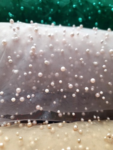 Blush Luxury Beaded Lace Embroidery Pearls Lace Fabric Sold by The Yard Gown Vei - Picture 13 of 16