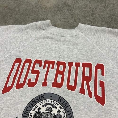 Vintage 90s Oostburg Wisconsin Raglan Crewneck Sweatshirt Adult 2XL XXL Gray Vtg - Picture 5 of 9