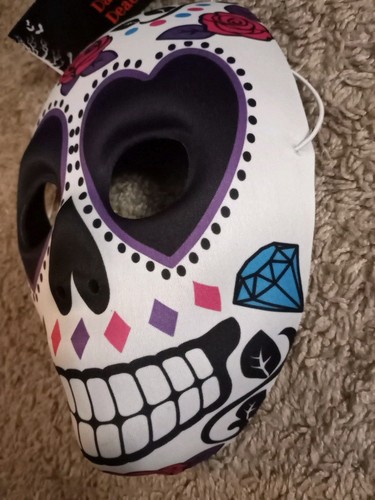 Dia de los Muertos Day of the dead Halloween sugar skull Mask W/ Elastic NWT - Picture 4 of 7