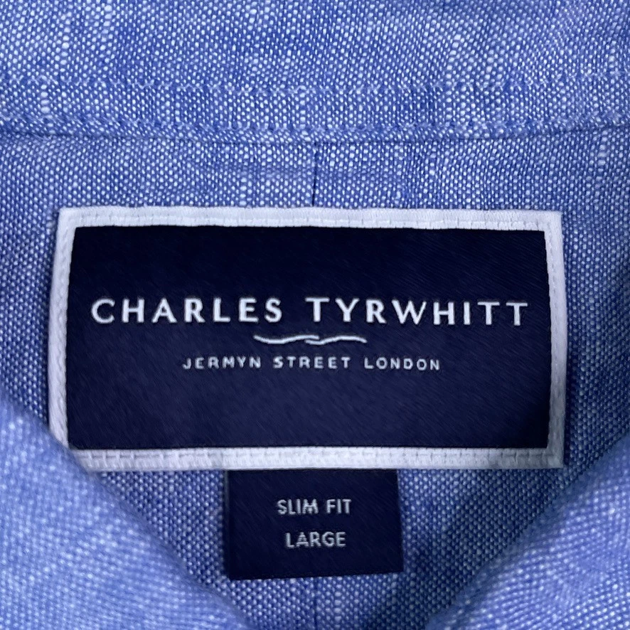 Camisa Charles Tyrwhitt Para Hombre Grande Azul Lino Cambray Calce Ajustado Mangas Largas Foto 4 de 4