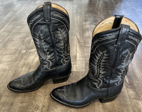 Vintage Tony Lama Black Leather Cowboy Boots / Style 6903 / Size 10.5 EE - Picture 4 of 11