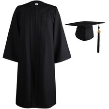 Matte Graduation Gown Cap Tassel Set 2025 for High School and Bachelor Black ...