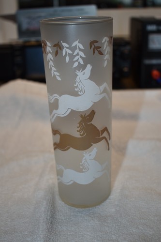 Mid Century Modern C 1955 Libbey Frosted Collins Glass With Six Prancing Horses - Picture 3 of 6