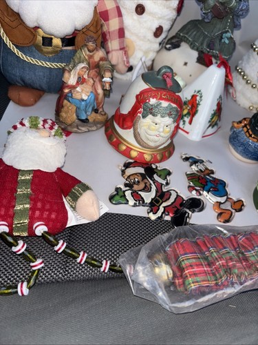Christmas Decorations Lot Disney Ornaments Santa Angel Snowman Hand Made Trees - Picture 4 of 12