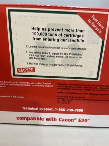 Cartuccia toner fotocopiatrice Staples Canon E20 da PC300 a PC500 articolo 563417 NUOVA SCATOLA 2002 - Foto 5 di 7