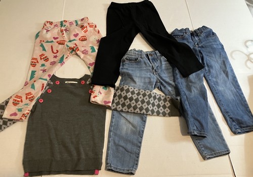 Baby Girl Clothes Lot Of 5 Pieces Size 3T Four Pairs Of Pants And One Sweater