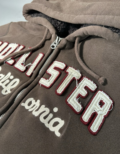 Vintage Hollister Faux Fur Lined Heavyweight Hoodie Zip Up Men's Medium Y2K - Picture 4 of 15