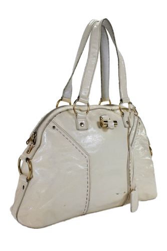 Yves Saint Laurent Womens Leather Zip Lock Key Medium Shoulder Handbag Cream - Picture 3 of 17