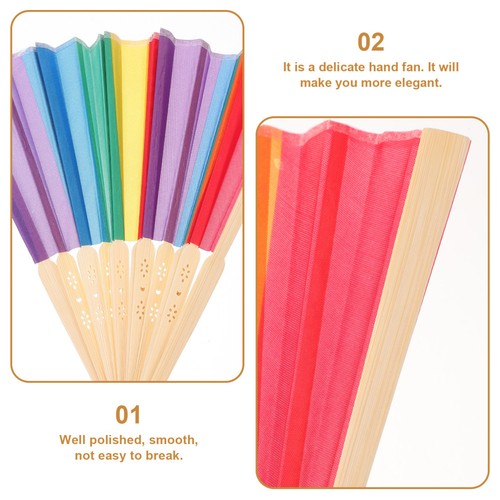 3 Pcs Foldable Handheld Fans Colorful Bamboo Handle For Parties - Picture 4 of 12