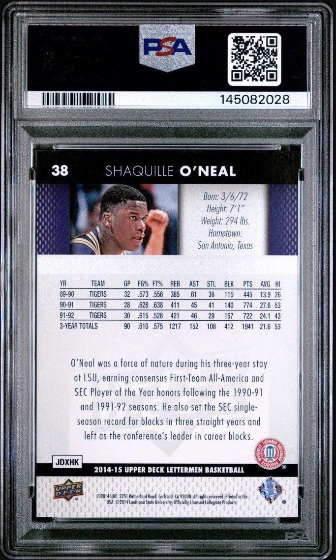🔥Upper Deck 2014-15 Lettermen Shaquille O'Neal LSU Gold /5 #38 PSA 8.5 view 2