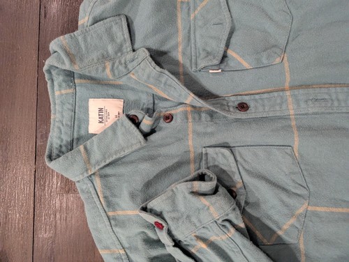 Katin Flanell Hemd Herren Large Blau Langarm Kariert Baumwolle Freizeit Knopfleiste - Bild 6 von 6