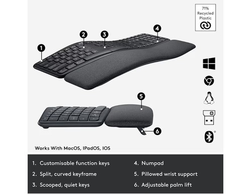 Logitech ERGO K860 Wireless Keyboard - Black - Picture 7 of 12