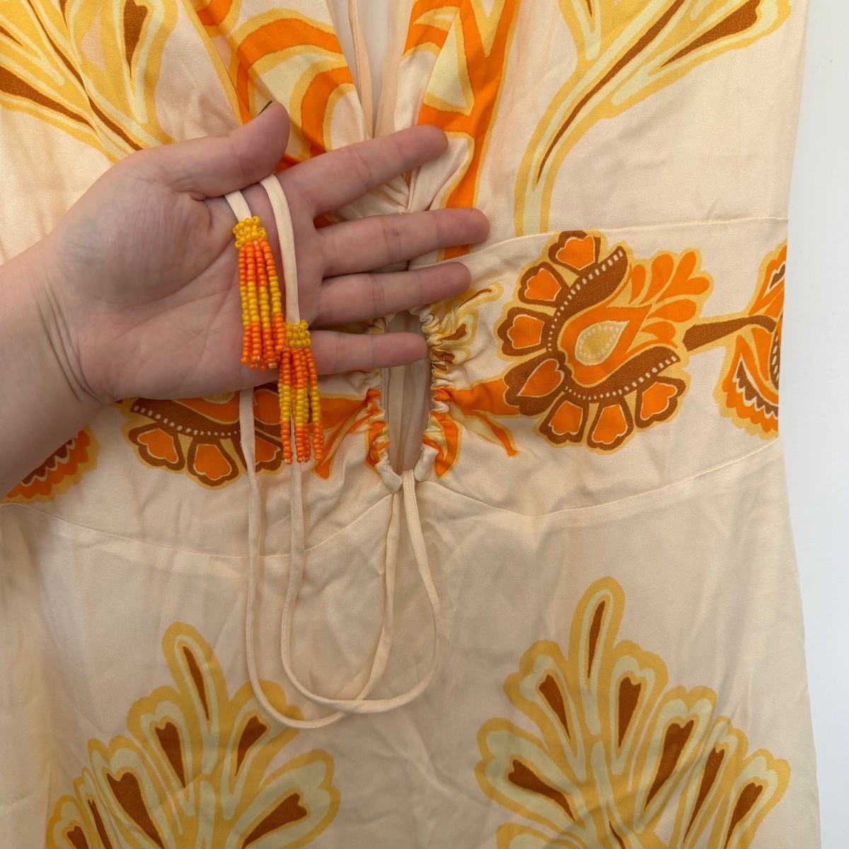 Farm Rio x Anthropologie (S) Floral Paisley Maxi Dress Yellow Cutout Boho NWT View 5