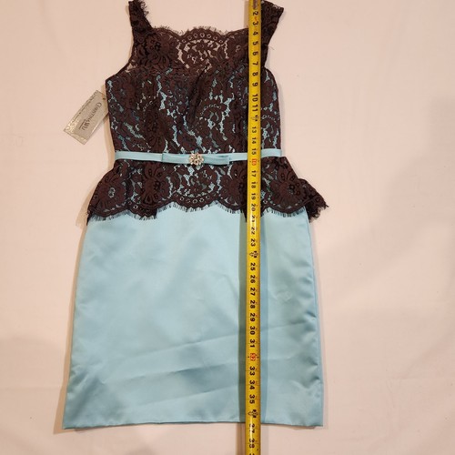 Christina Wu Coffee Lace Bodice Teal Chiffon Cocktail Mini Dress Women's Size 8 - Picture 11 of 22