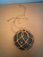 Vintage Large Hand Blown Green Fishing Float 5" In Net