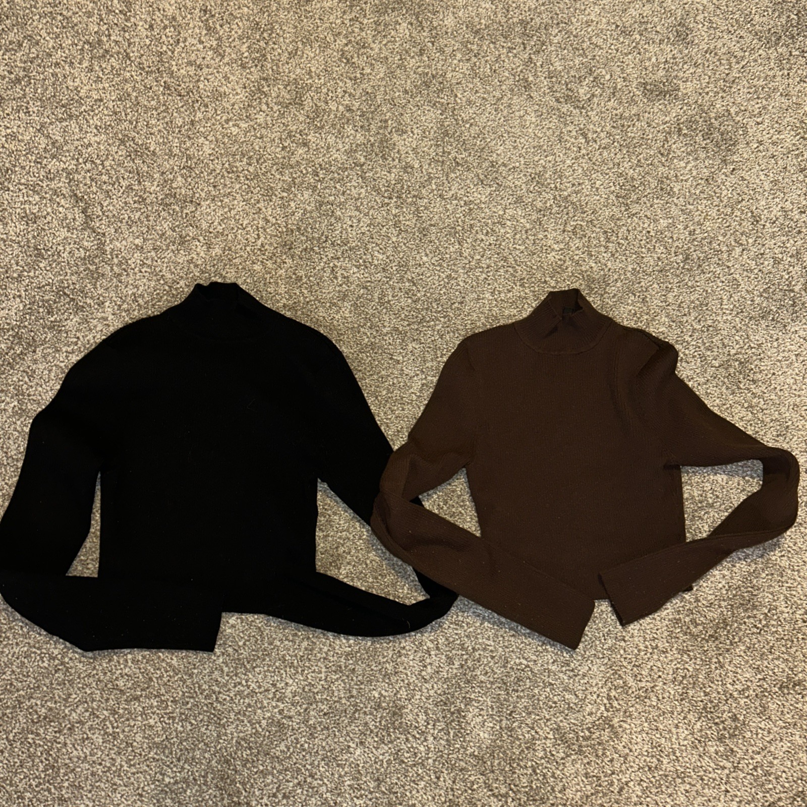 H&M Divided Tops slim fit cropped ribbed long sleeved tops brown black Small
