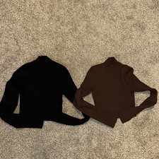 H&M Divided Tops slim fit cropped ribbed long sleeved tops brown black Small