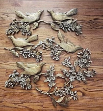 Vtg 6pc Syroco Gold Birds Dogwood Floral Branches Wall Plaques Decor Art MCM