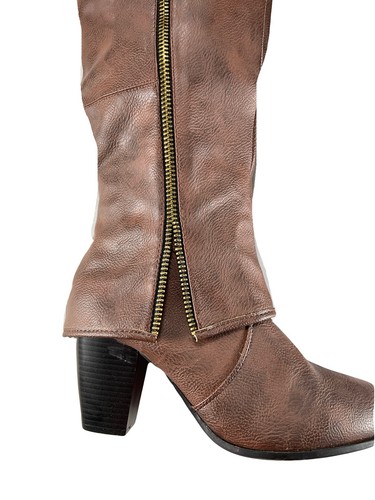 Kisses Two Lips Link Fold Over Boots Tall Brown PU Western Riding 10 DEFECT - Picture 9 of 9