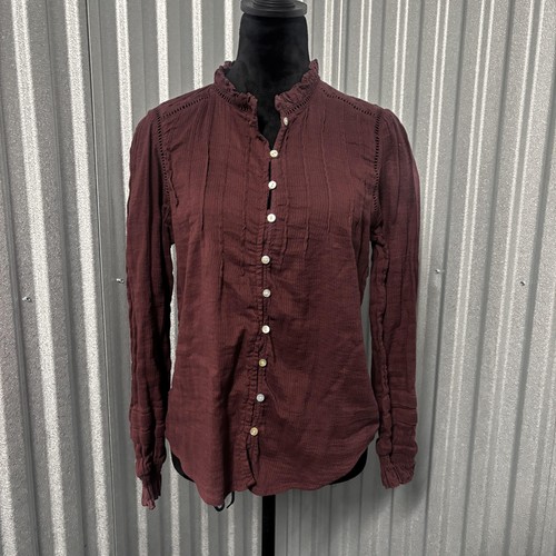 Faherty Shirt Damen Medium Burgund Rüschen Knopfleiste Langarm Spitzenbesatz - Bild 1 von 12