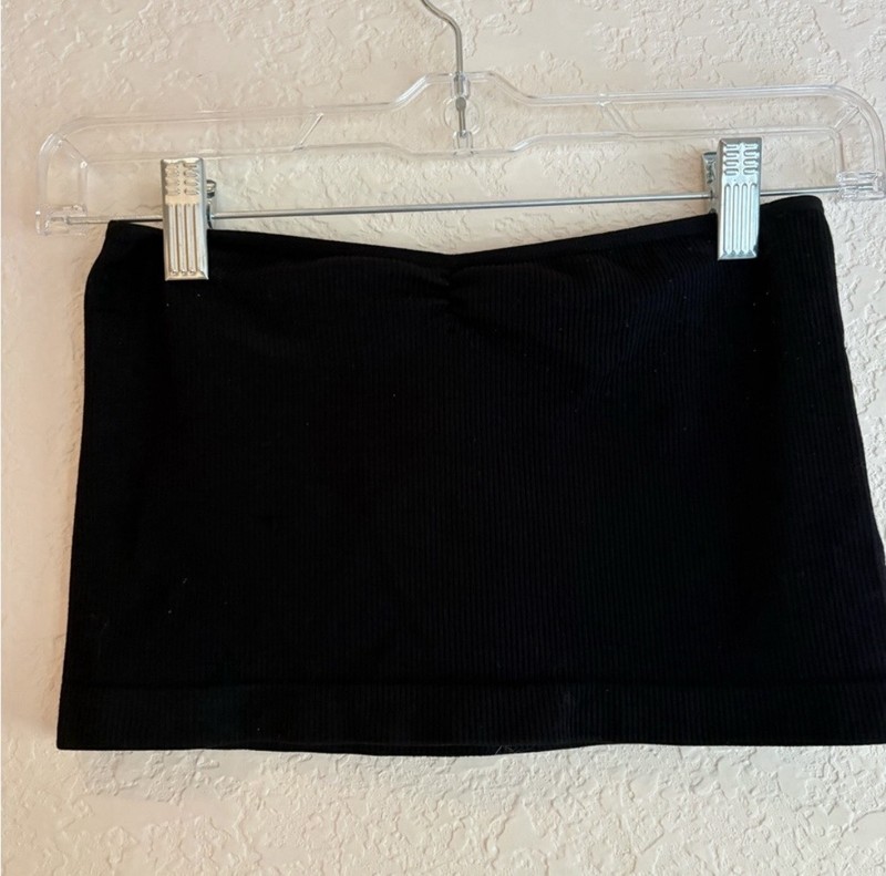Women's Black Rib Knit Strapless Sweetheart Neck Tube Top Pullover Size S
