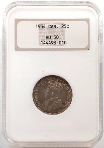 1934 Canada 80% Silver Quarter of King George V NGC Fatty AU50 (010)