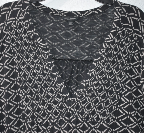 LUCKY BRAND 2X Peasant Top Black Smocked Boho Long Sleeve Lightweight V-neck - Picture 15 of 18