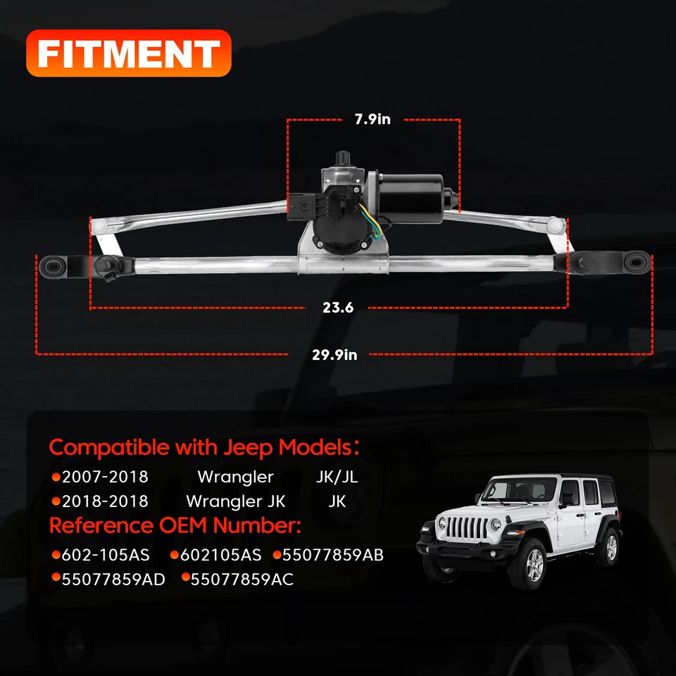 Front Windshield Wiper Linkage & Motor Assembly For Jeep Wrangler JK 2007-2018 - Image 2 of 4