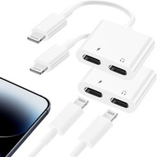 Dual Lightning iPhone Headphone Adapter,2 Pack 2 in 1 White