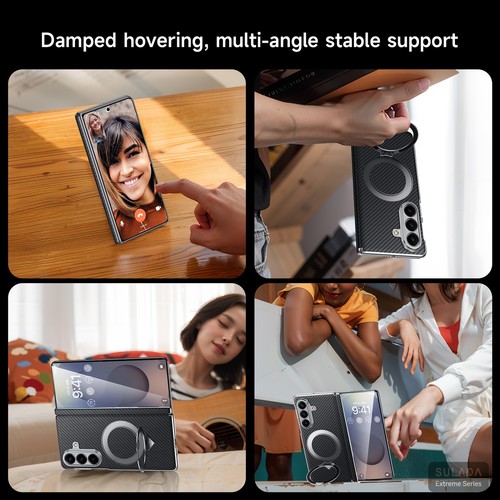 Funda con soporte de anillo de cuero de fibra de carbono plegable para Samsung Galaxy Z - Imagen 5 de 9